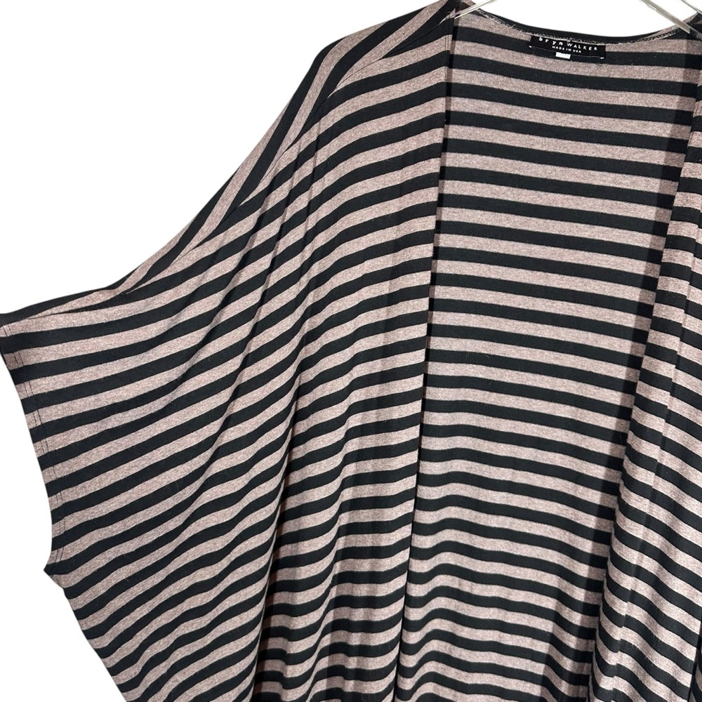 BRYN WALKER Women's Large Annette Cardigan Black & Tan Striped Drape Cardigan - Picture 3 of 9